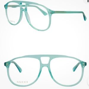 Gucci Translucent Baby Blue & Gold Optical Rx Aviator Eyeglasses